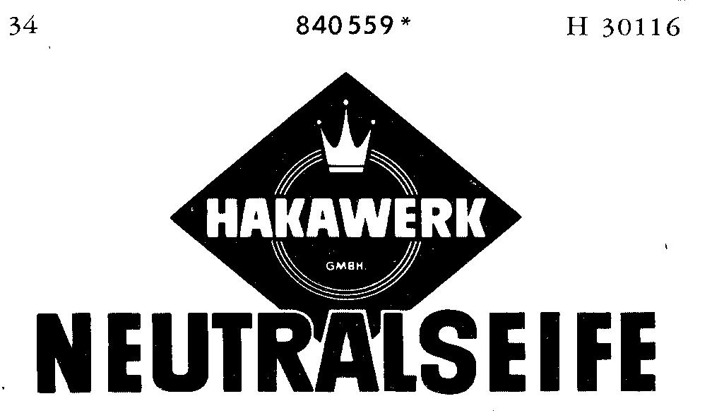 Darstellung der Marke 840559 (HAKAWERK GMBH NEUTRALSEIFE)