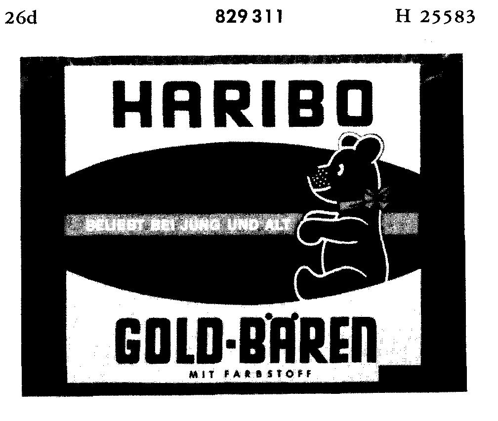 Darstellung der Marke 829311 (HARIBO GOLD-BÄREN MIT FARBSTOFF BELIEBT BEI JUNG UND ALT)