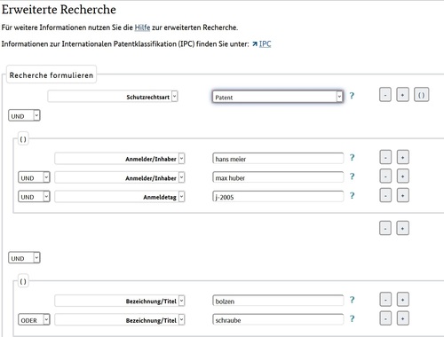 Screenshot Erweiterte Recherche